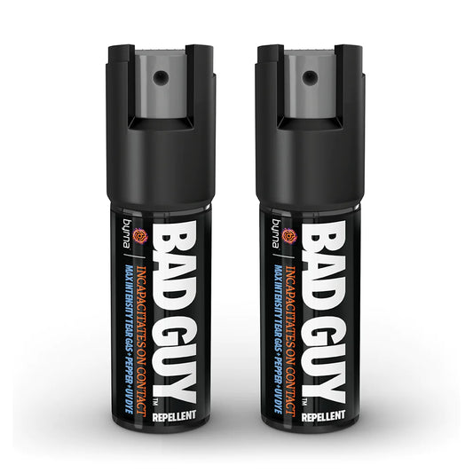 BGR MAX 2 oz cannot be shipped to New York, Alaska, Hawaii, Wisconsin, Washington DC, Michigan and New Jersey.
Product Features:
Effective range: 8-10 ft
Spray Time: 15 continuous seconds
Attacks the central nervous system, impairs vision, restricts breathing, and causes the nose to fill with mucus and skin to feel like it’s on fire – quickly incapacitates attacker
Stream spray for maximum stopping power, less cross-contamination
Attacker Tracker UV Dye lasts up to 48 hours.