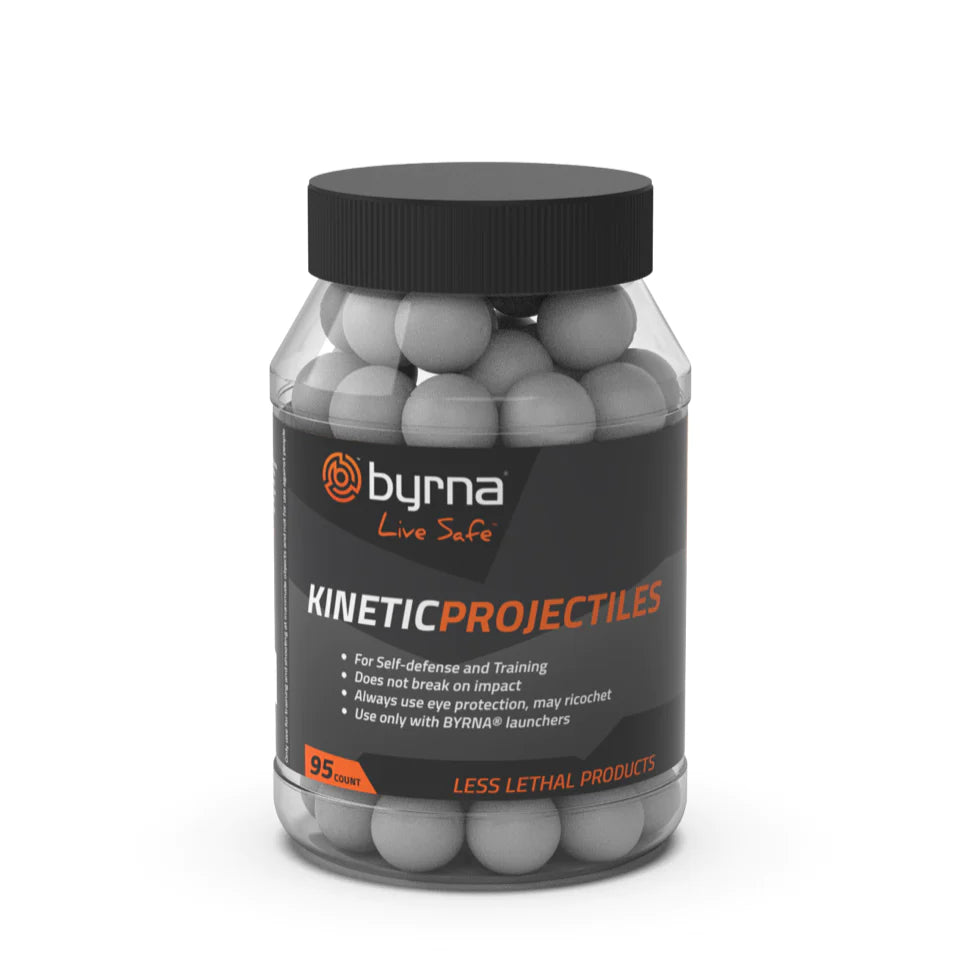 Our .68 caliber Byrna Kinetic Projectiles do not contain any active or inert ingredients. These hard, solid plastic projectiles do not break upon impact and can discourage, deter, and delay an attacker.
Byrna Kinetic Projectiles also provide useful training without the necessity of traveling to a practice range.
Please exercise caution while using.