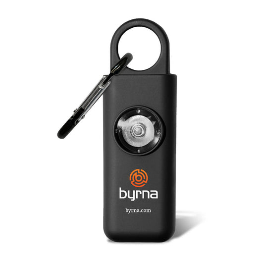 Packaged with a carabiner that conveniently attaches to the Byrna Banshee to backpacks, purse straps, and pant belt loops for quick access during emergencies
• Durable, water-.resistant
• Replaceable batteries that last up to 1 year • Ideal for students, adults, seniors, and outdoor enthusiasts

*130dB is equivalent to hearing a military jet aircraft take-off from 50 ft. away.

Available in Black/Green/Orange