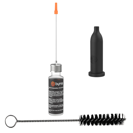 Keep your Byrna operating at its best with our Oiler Kit. Basic, preventative maintenance should be performed every 500 shots, or as needed. Our oiler kit comes with:

One (1) Oiling Guide
One (1) Oiling Tube<
One (1) Nylon Wired Loop Brush