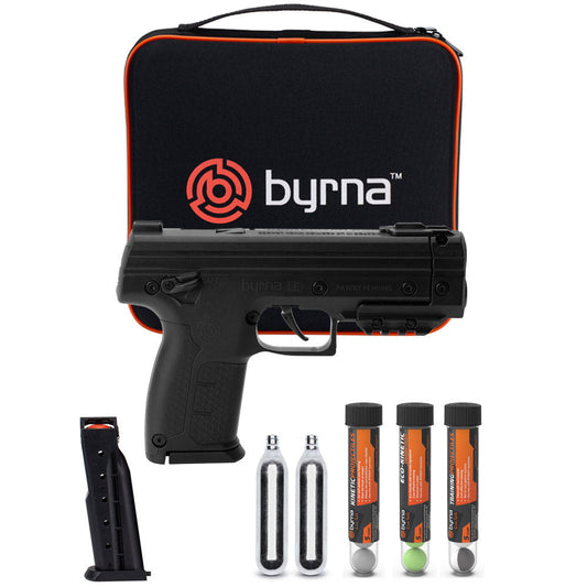 The Byrna LE, Byrna's most powerful handheld launcher, is now available to the public!

The Byrna LE features a completely redesigned trigger interface and valve assembly to fire .68 caliber rounds at speed of up to 340 feet per second up to 80ft. The new trigger design on the Byrna LE allows for a much smoother and lighter trigger pull, providing a better experience for the shooter.